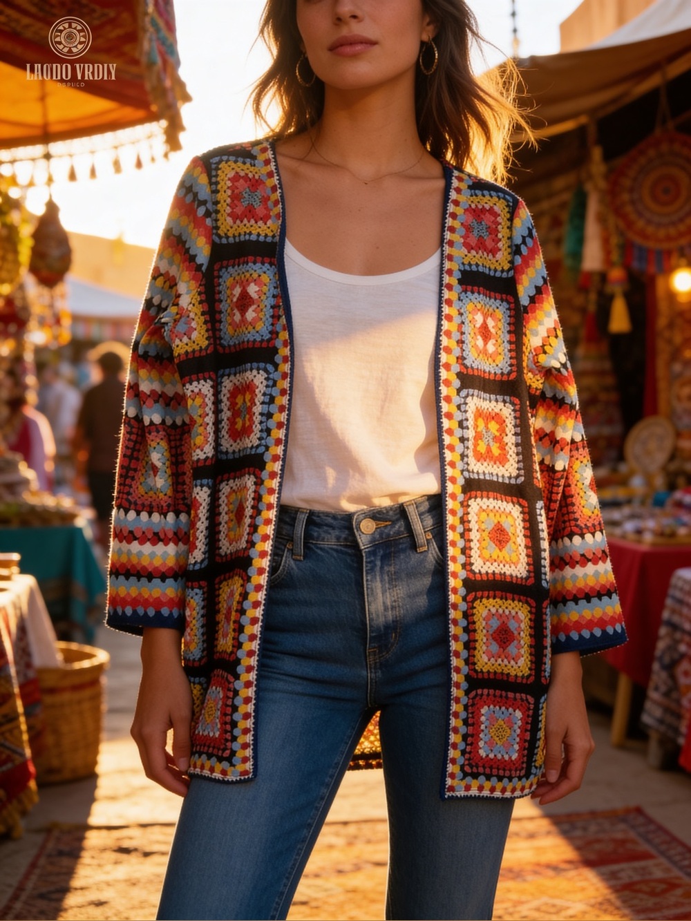 Boho Multicolor Patchwork Cardigan (inv# 243)
